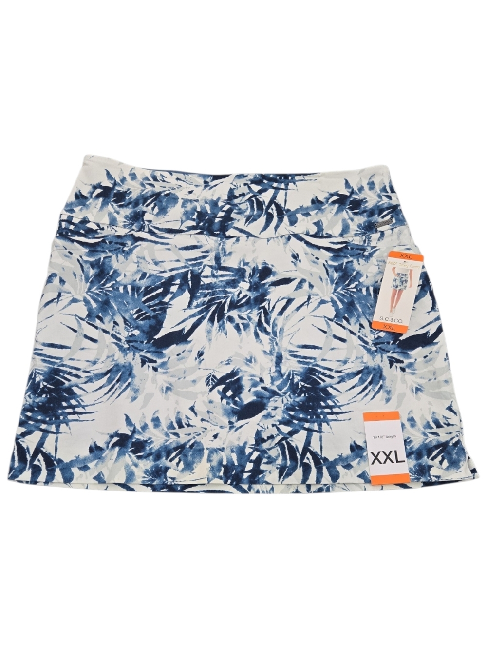 S.C. & Co Skort XXL Blue White Floral Palm Print Tummy Control Active Skirt NWT